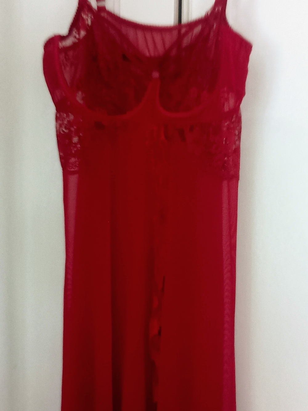SHEIN Red Sheer Lace Trim Chemise
